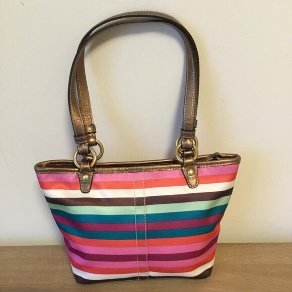 COACH Y2K LEGACY STRIPED MULTICOLOR MINI TOTE BAG SATEEN EXTERIOR - Picture 3 of 9